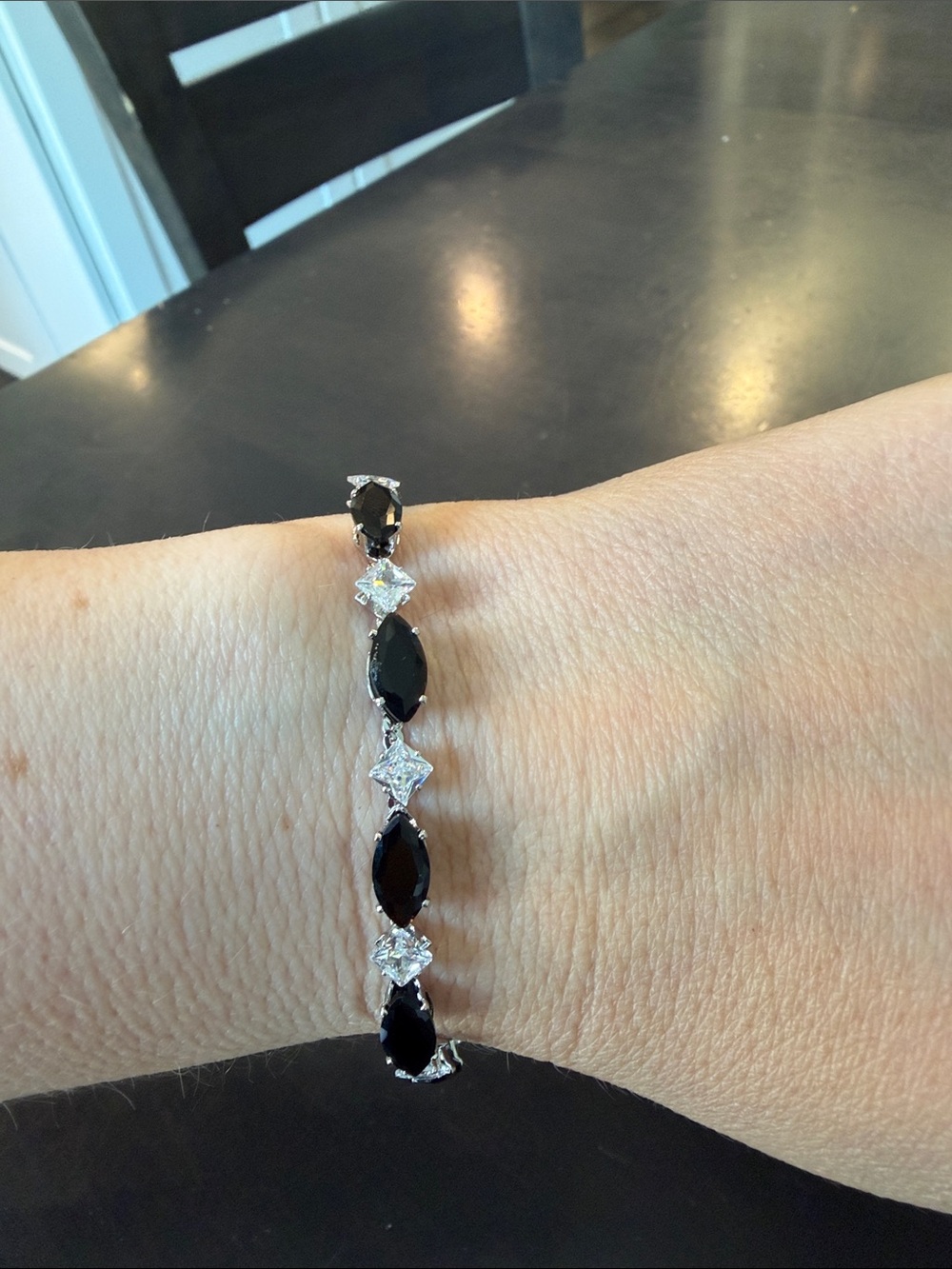 Brand New Classic Black Stone and Cubic Zirconia Tennis Bracelet